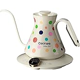 Cocinare Color-changing Collection Polka Gooseneck Electric Kettle, ±0.5℉ Precise Temperature Control for Pour-Over Coffee & Tea, Quick Heating 1500W, Stainless Steel Interior, 0.9L