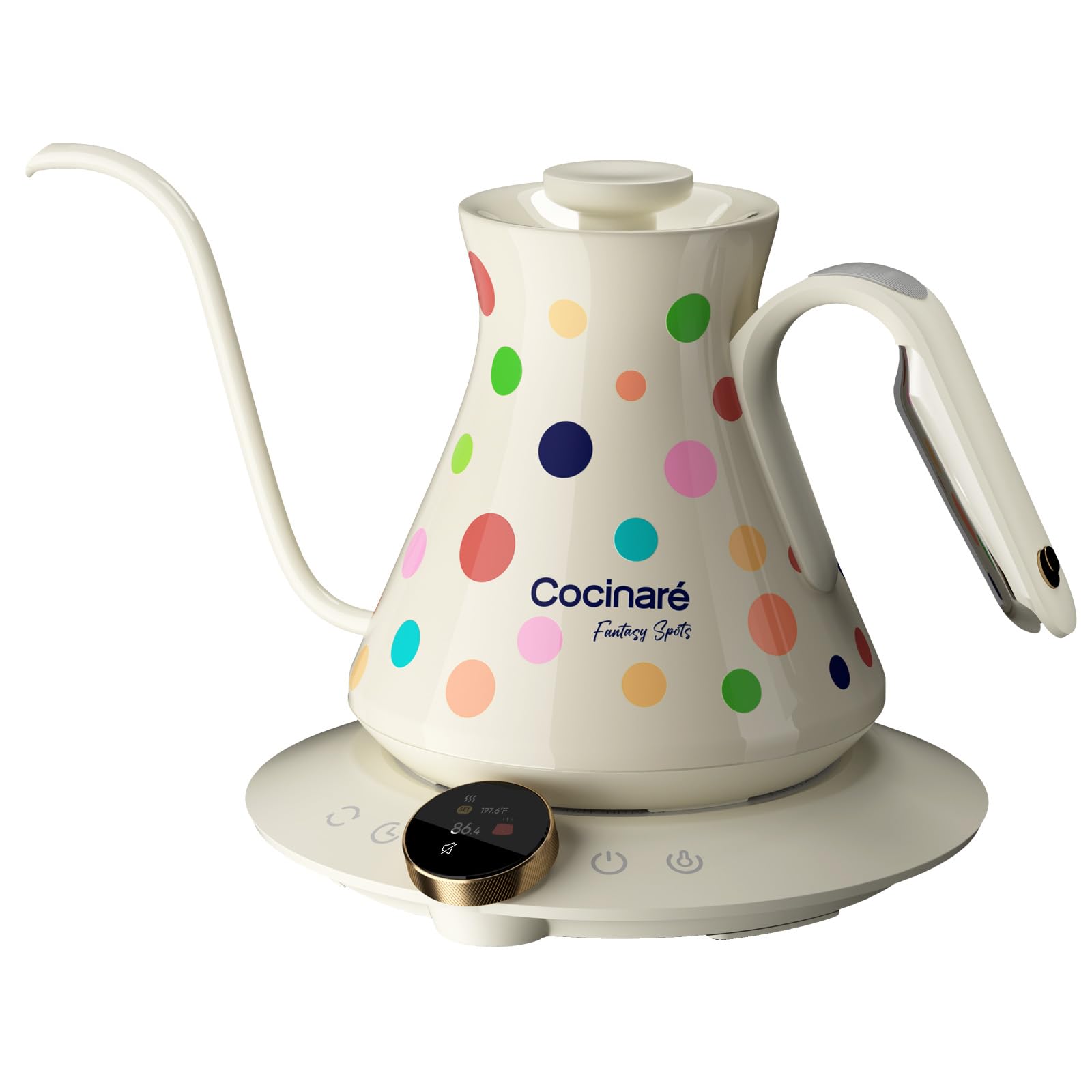 Photo 1 of Cocinare Color-changing Collection Polka Gooseneck Electric Kettle, ±0.5? Precise Temperature Control for Pour-Over Coffee & Tea, Quick Heating 1500W, Stainless Steel Interior, 0.9L