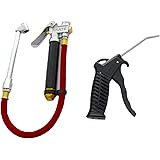 KRATE Heavy Duty Car Tire Inflator w/ Pressure Gauge, All Metal Dual Foot Chuck & 12 Flexible Hose - Best Tire Filler for Vehicles, Lawnmowers, Bicycles & More - Bonus Air Blower Gun w/ Pistol Grip