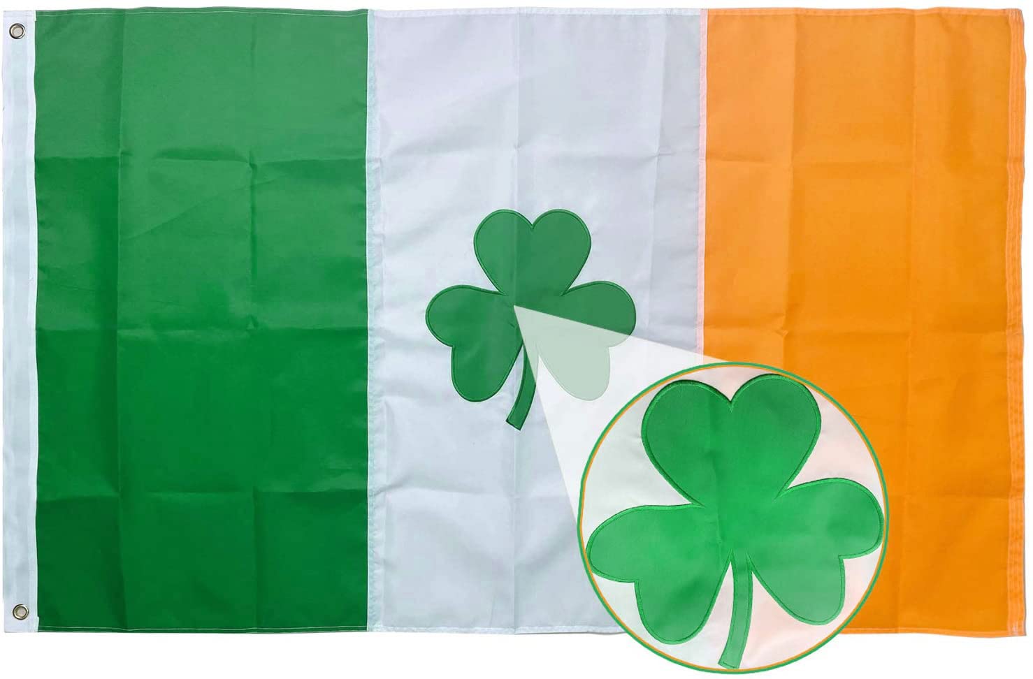 Heavy Duty Ireland Shamrock Flag 3x5 Ft-Longest Lasting Oxford Nylon 210D | Embroidered Clover Leaf | Four Rows Stitching Fly Ends|Irish St Patricks Shamrock Flags Decoration Gift Yard House Banner