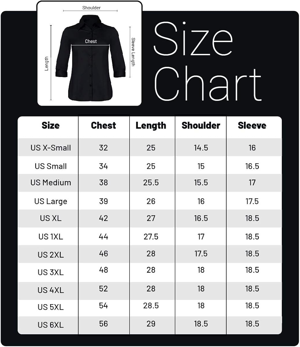 Button Down Shirts for Women 3 4 Sleeve Fitted Dress Shirt and Blouses Work Top: Clothing