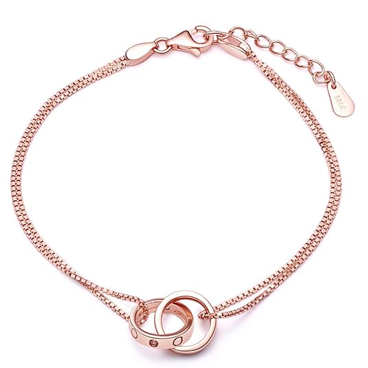 Unendlich U Damen Armband 925 Sterling Silber Zirkonia Ineinander Verschlungene Ringe Doppelringe Armkette Verstellbar Charm 