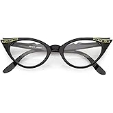 zeroUV Women's Retro Rhinestone Embellished Clear Lens Cat Eye Glasses 51mm