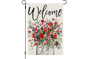 CROWNED BEAUTY Valentines Day Floral Mason Jar Garden Flag 12x18 Inch Double Sided for Outside Welcome Burlap Small Holiday Yard Flag