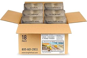 MRE Variety Pack (18-Pack) – Beef, Chicken & Pork Entrees – Main Courses Only (Not Full Meals) – Long Shelf Life – 2023+ Production Dates by Long Life Food Depot – Meals Ready to Eat