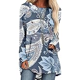 ZOCANIA Boho Tops for Women Long Sleeve Bohemian Floral Tunic Blouses Plus Size Flower Clothes Fall T-Shirts Sweatshirts