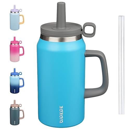 BJPKPK 50oz Insulated Tumbler with Handle Stainless Steel Travel Coffee Mug with Lid Reusable Large Water Bottle with Straw,Reef Blue