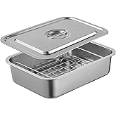 Roasting Pan with Rack and Lid, 4" Extra Deep Stainless Steel Turkey Roaster, 11.5 x 15.5 Inch Large Broiler Pan for Oven (L, 1 Pack)