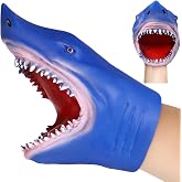 NUOBESTY Animal Hand Puppet Blue Shark Hand Puppet Soft Rubber Role Play Shark Bath Toys for Children Adults Teaching Gloves