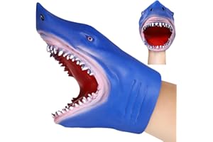 NUOBESTY Animal Hand Puppet Blue Shark Hand Puppet Soft Rubber Role Play Shark Bath Toys for Children Adults Teaching Gloves