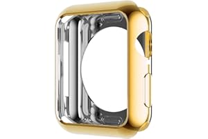 HANKN Case for Apple Watch Series 9 8 7 45mm / Series 6 5 4 Se 44mm Case, Plated Shiny Soft TPU Cover Iwatch Bumper [NO Front Screen Protector] (Gold)