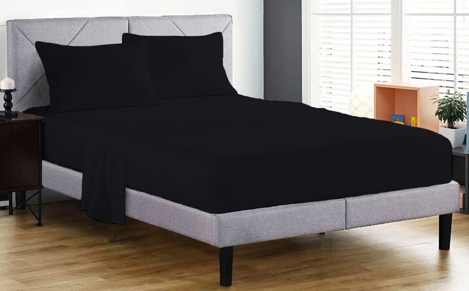 Fitted Sheet 100% Egyptian Cotton 200 Thread Count 25cm Deep Fitted Bed Sheet Hotel Quality Soft & Crisp Cotton Bedding Set (Black, Super King) — image 1