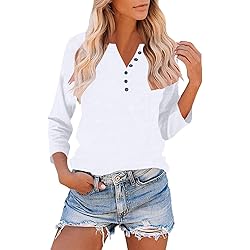 3/4 Length Sleeve Womens Tops Dressy Trendy Button