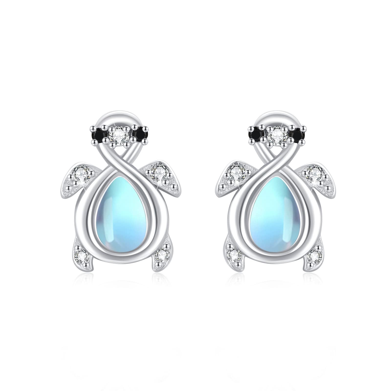 Moonstone Earrings 925 Sterling Silver Cat Earrings/Star and Moon/Penguin/Owl/Hedgehog/Heart Earrings Moonstone Stud Earrings for Women Hypoallergenic Moonstone Jewellery Gift