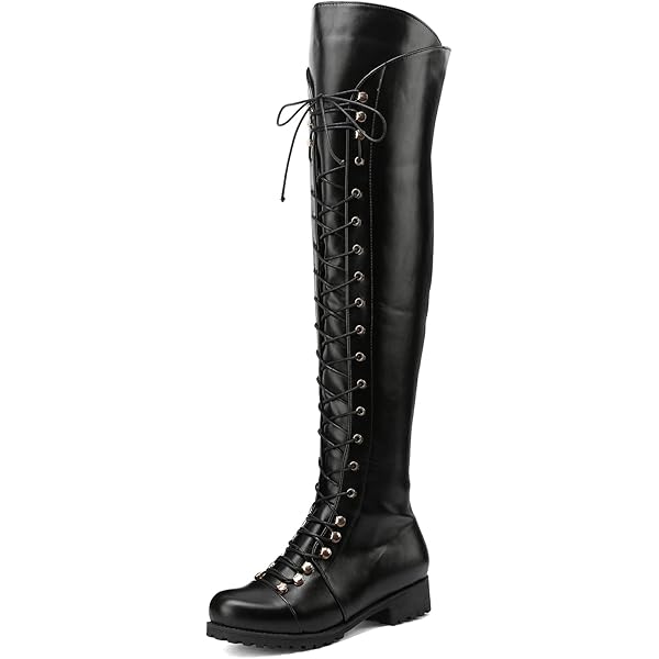 Amazon.com: Over The Knee High Boots Lace up Flat Long Boot