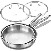 DELARLO Tri-ply Stainless Steel Kitchen Cookware Frying Pan Set with Lid 10.5" 12.5" Induction large Skillets Chef's Pan,Pots and Pans Set Kitchen Cookware Set Suitable for All Stove