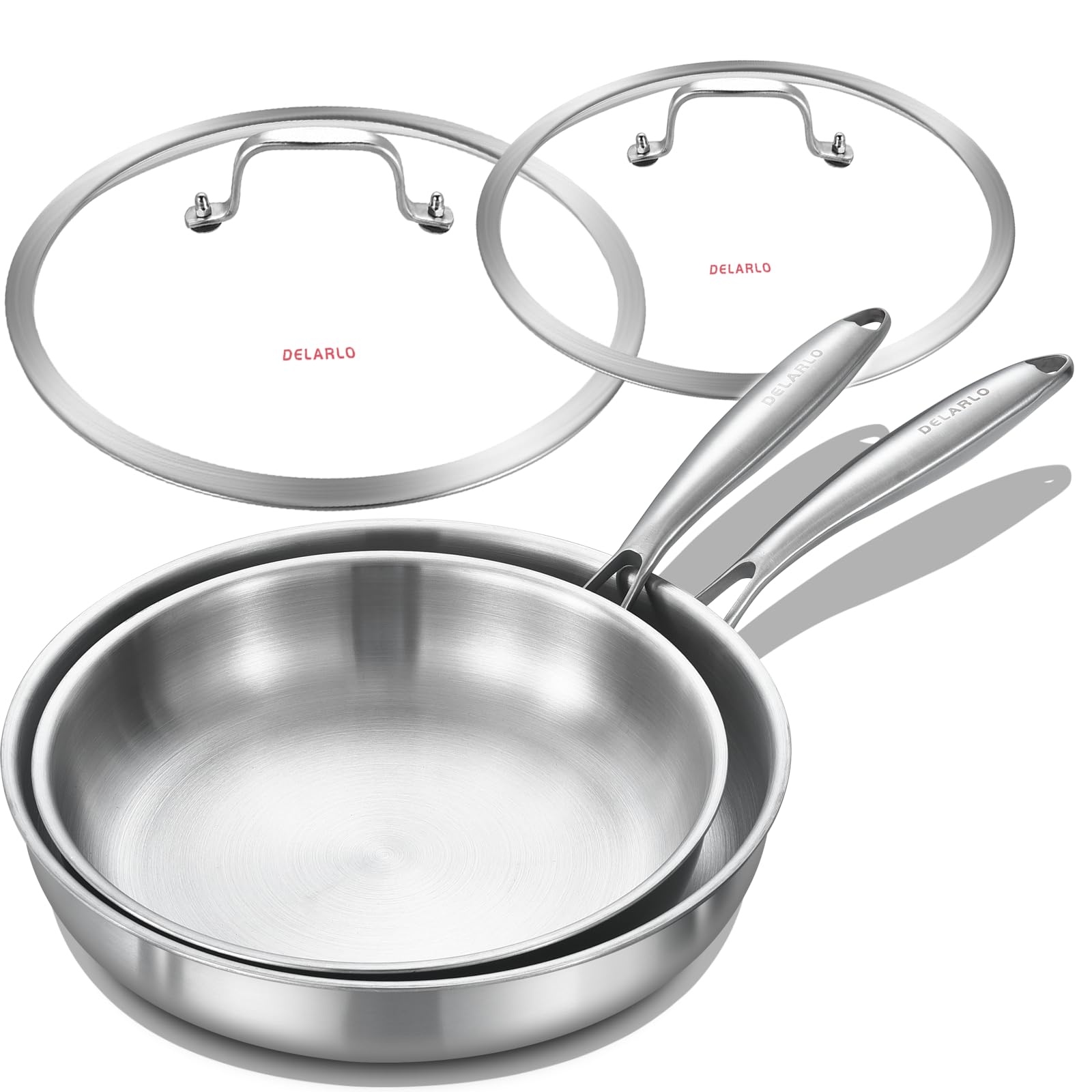 Photo 1 of ***MISSING SCREW*** DELARLO Tri-ply Stainless Steel Kitchen Cookware Frying Pan Set with Lid 10.5" 12.5" Induction large Skillets Chef's Pan,Pots and Pans Set Kitchen Cookware Set Suitable for All Stove