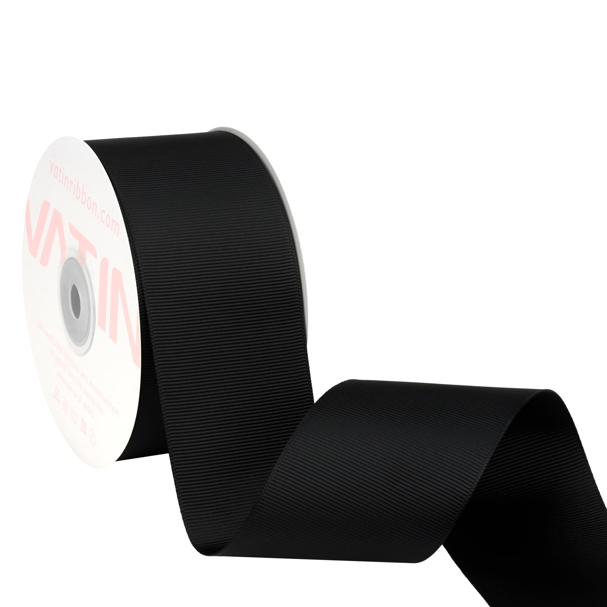 VATIN 50mm Solid Black Grosgrain Ribbon Spool -23 Metre, Great for Sewing, Gift Wrapping, Hair Bows, Flower Arranging, Home Decorating