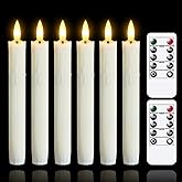 Mavandes Flameless Flickering Taper Candles Two Remote, 7.5 Inch Ivory Battery Operated LED Window Candles Timer,Set of 6 Plastic 3D-Wick Dripping-Wax Effect Flameless Candlesticks(0.86”Dia,Warm Fire)