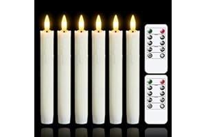 Mavandes Flameless Flickering Taper Candles Two Remote, 7.5 Inch Ivory Battery Operated LED Window Candles Timer,Set of 6 Pla