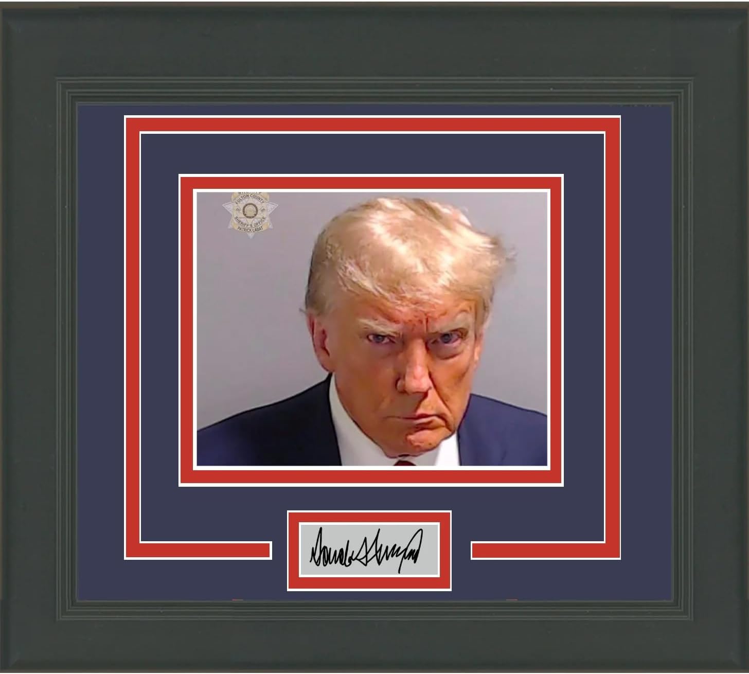 Photographs - Framed Donald Trump Mugshot Facsimile Laser Engraved Signature Auto 15x16 Photo