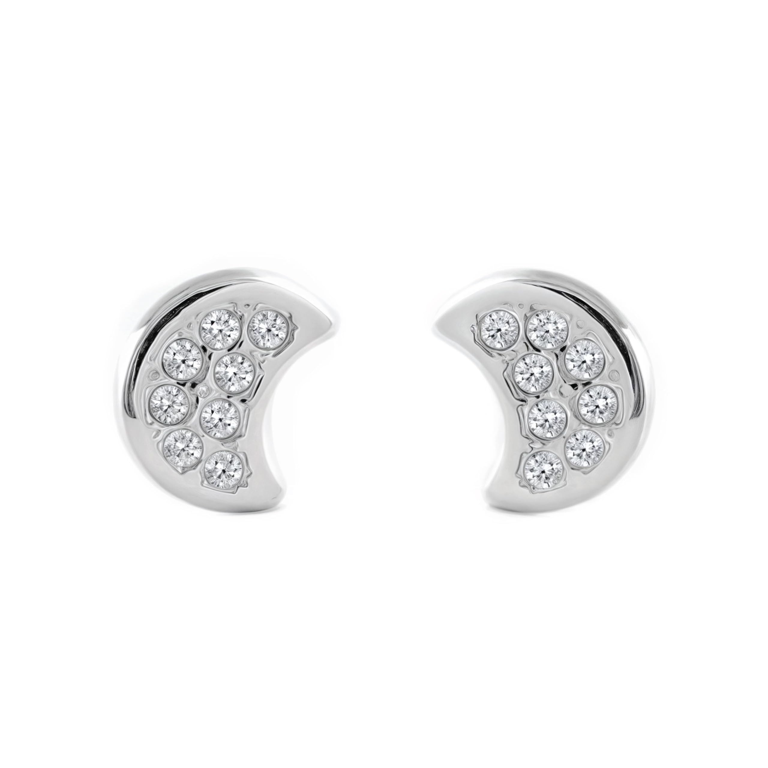 Mondepetit - 9ct White Gold Moon Cubic Zirconias Children's Baby Girls Earrings shine