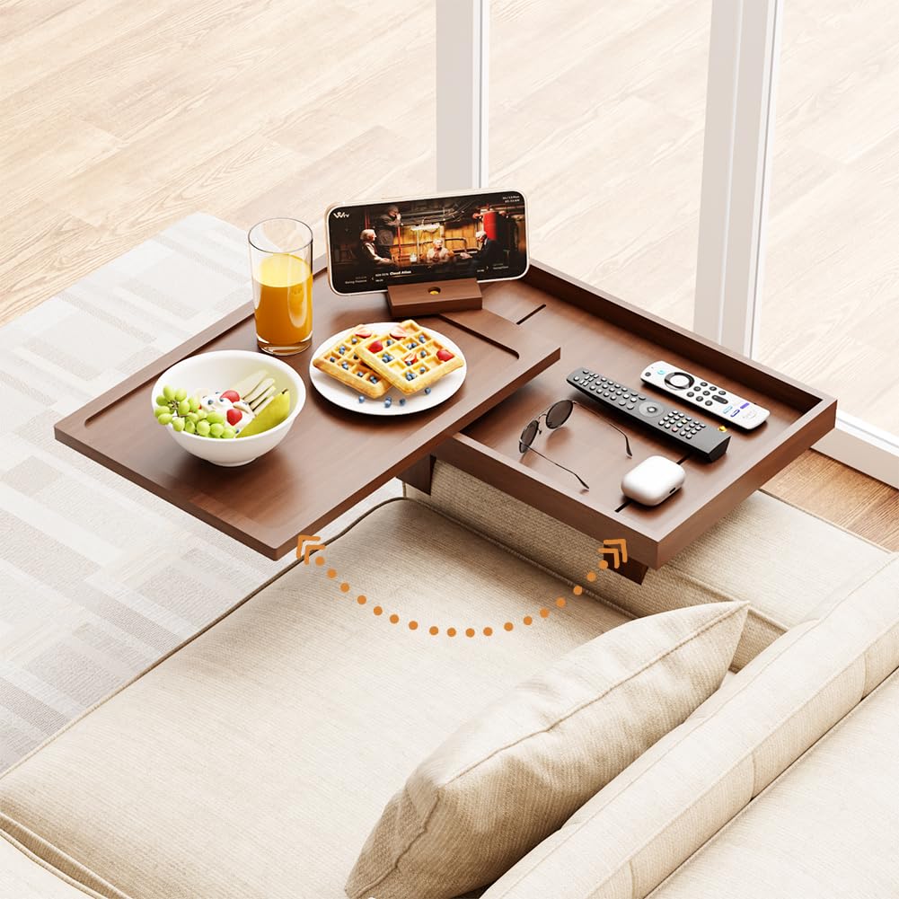 Photo 1 of TV Tray Snack Table Sofa Table with 360° Rotation Drawer Storage Adjustable Legs 4.33 to 8.66in for Couch Laptop Desk Bamboo Stable Non-Slip TV Dinner Tray Table Gift for Living Room Home Office