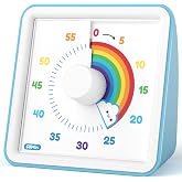 LIORQUE Visual Timer for Kids, 60 Minute Rainbow Countdown Timer, Blue | Non-Ticking, 3 Volume Levels with Mute Function, Timer for Kitchen Cooking Classroom ADHD, 2 AAA Batteries Included