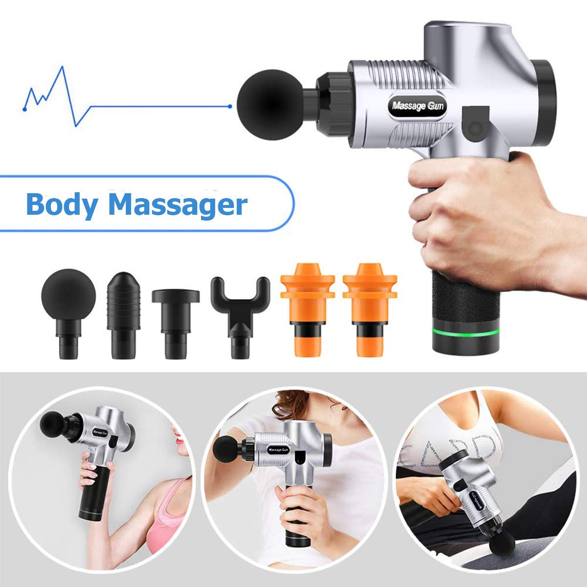 Massage Gun Deep Tissue Percussion Massager for Muscle Tension Relief, Handheld Electric Massager w/ 30 Speeds Rechargeable 2500mAh Battery 6 Heads for Athletes/Physical Therapist/Bodybuilder (Silver)