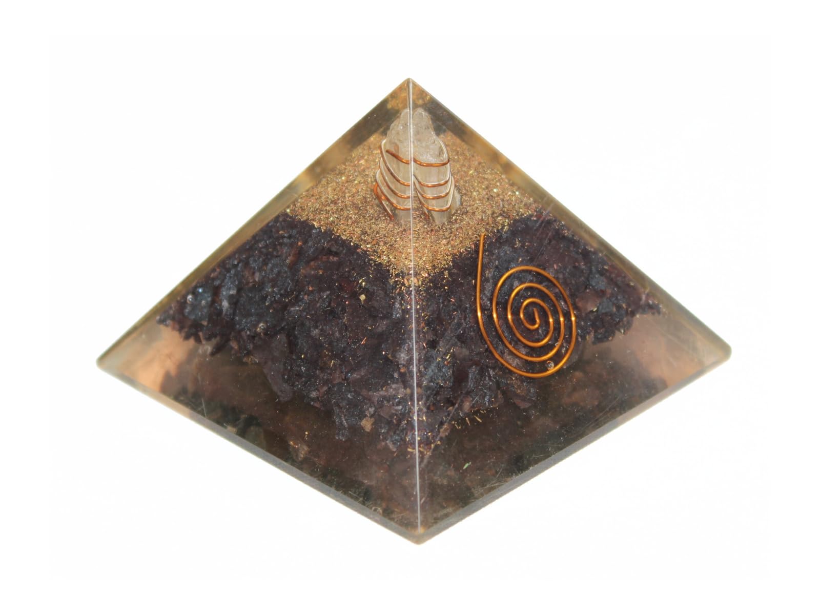 Prajet Hematite Orgone Pyramid Copper Metal Mix. Crystal Pyramid Crystal Energy Tower, Orgonite Pyramid Protection, Courage Healing Thanksgiving Gift for Home Decor Indoor