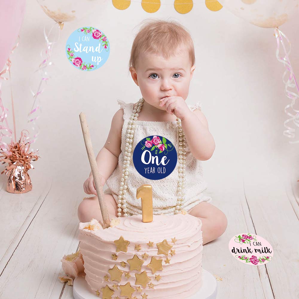 HIGO Baby Monthly Milestone Stickers | 36 Pack Floral Baby Growth& Holiday Stickers | Newborn Girl Stickers | Best Baby Shower Gift | Decorative Photograph Prop (36 Pack Floral)