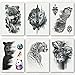 Kotbs 6 Sheets Animal Temporary Tattoos, Black Strong Wolf Tiger Tattoo Stickers for Men Women Adults Waterproof Fake Tattoos