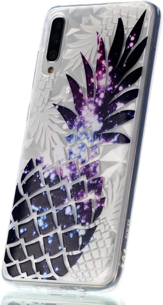 WINCH Samsung Galaxy A70 Case, Slim Shockproof Soft Silicone Floral Clear Design Printed with Diamond Grain Back Protective iPhone Case Cover for Samsung Galaxy A70 2019