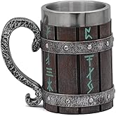 GuoShuang norse decor stainless steel wooden viking coffee cool mug viking gift for men beer cup stein