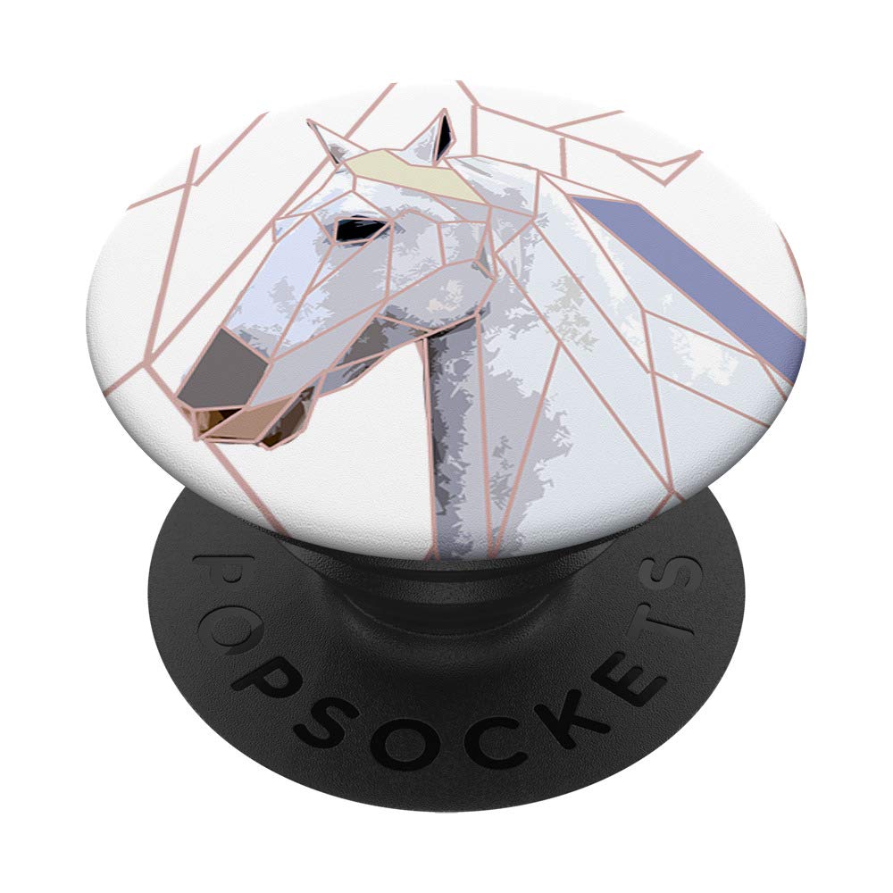 White Geometric Horse Cool Stallion Colt Horse Owner Gift PopSockets PopGrip: Swappable Grip for Phones & Tablets