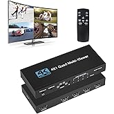 HDMI Multiviewer Switch 4x1, Quad Seamless Switcher 4 in 1 Out with IR Remote Control, Support 4K Full HD and 5 Display Modes