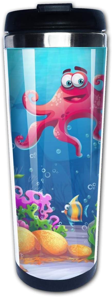 Yunshm Octopus Coral Colorful Reefs Algae Sand of Sea Landscape Coffee Travel Mug Coffee Cups Coffee Cups with Lids Stainless Steel Insulation Cup for Men Women Customized