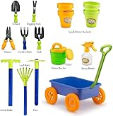Delex Pull Along Kids Wagon Wheelbarrow Gardening Beach Play Set 10 Accessories view 2