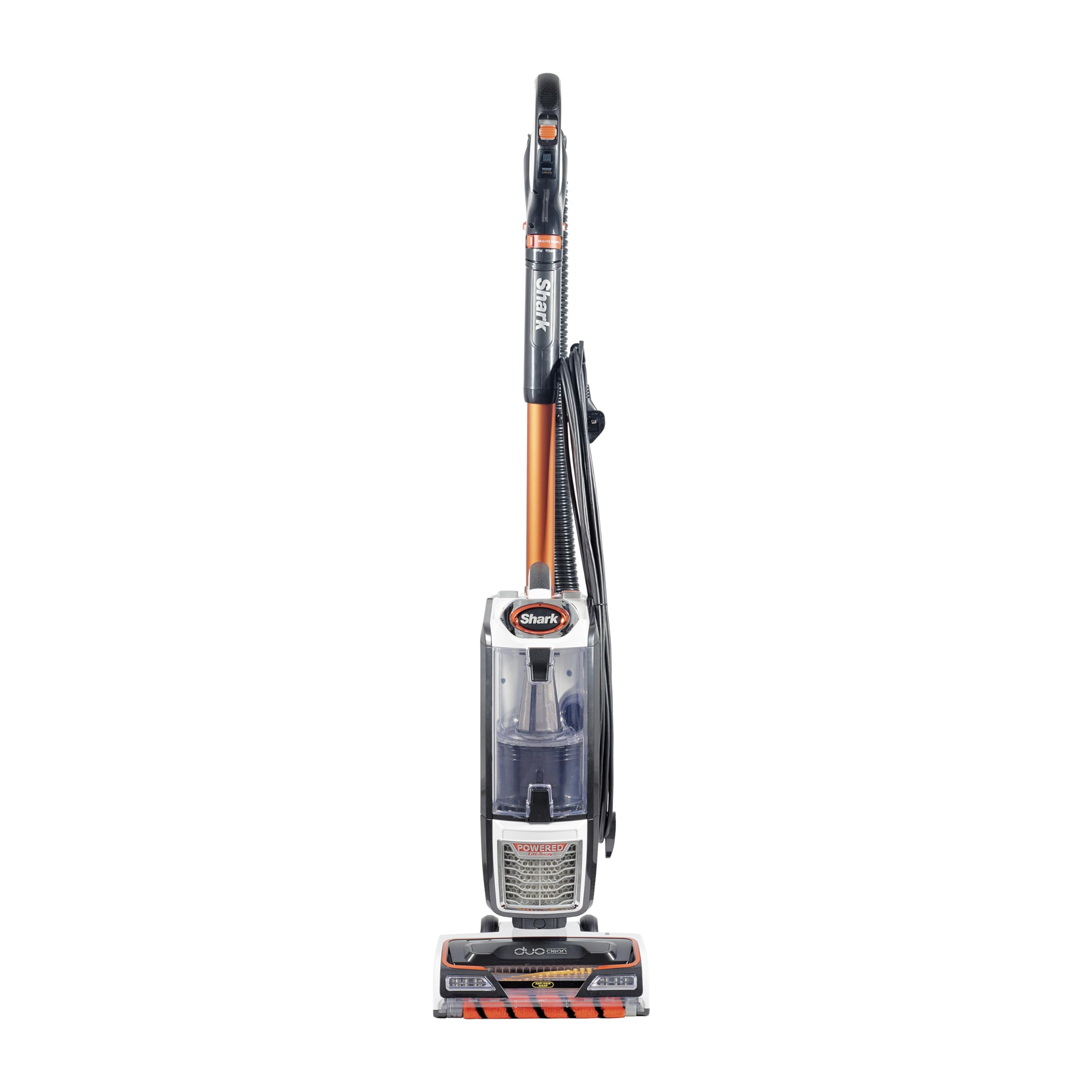 Shark Corded Upright Vacuum Cleaner 0.83L with Anti Hair Wrap Technology & DuoClean, Powered Lift-Away, LED Headlights, Anti-Allergen, 8m Cord, 750W, 2 Attachments, White/Orange, NZ801UK