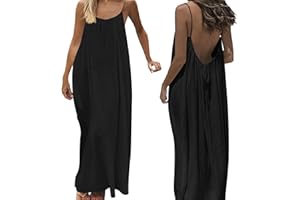 Womens Summer Sleeveless Backless Cami Dress Solid Color Flowy Maxi Sundress with Back Tie for Beach Vacation 2026