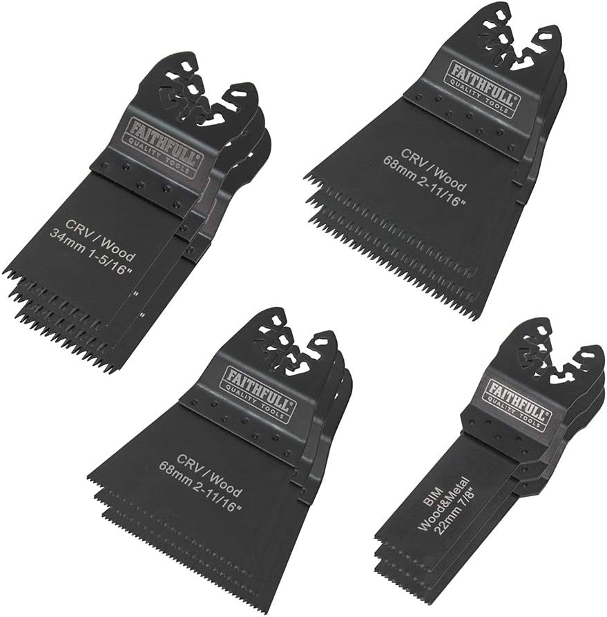 Faithfull Multi Tool Blade Set 12 Piece Wood + Metal Cut FAIMFKIT12 XMS18MTSET12, Black, 12 Piece Set