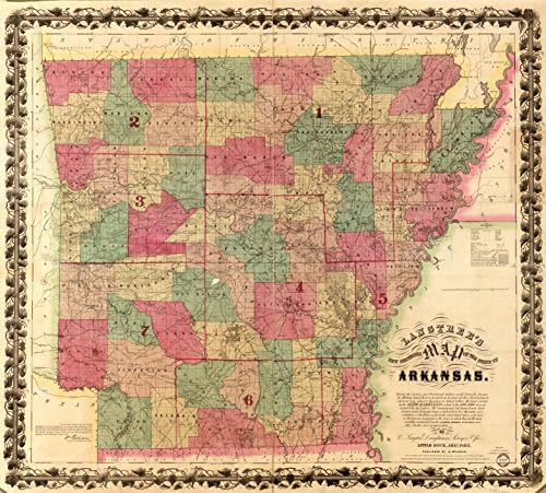 Historic Prints HP 22" x 24" 1866 Map Of The State Of Arkansas New Sectional United States