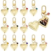 PH PandaHall 12 sets 18k Gold Plated Heart Locket Charms Gold Heart Pendants Memorial Charms Photo Locket Keychain Bag Charm with Birth Stones for Birthday Anniversary, Pendant: 1.2 Inch