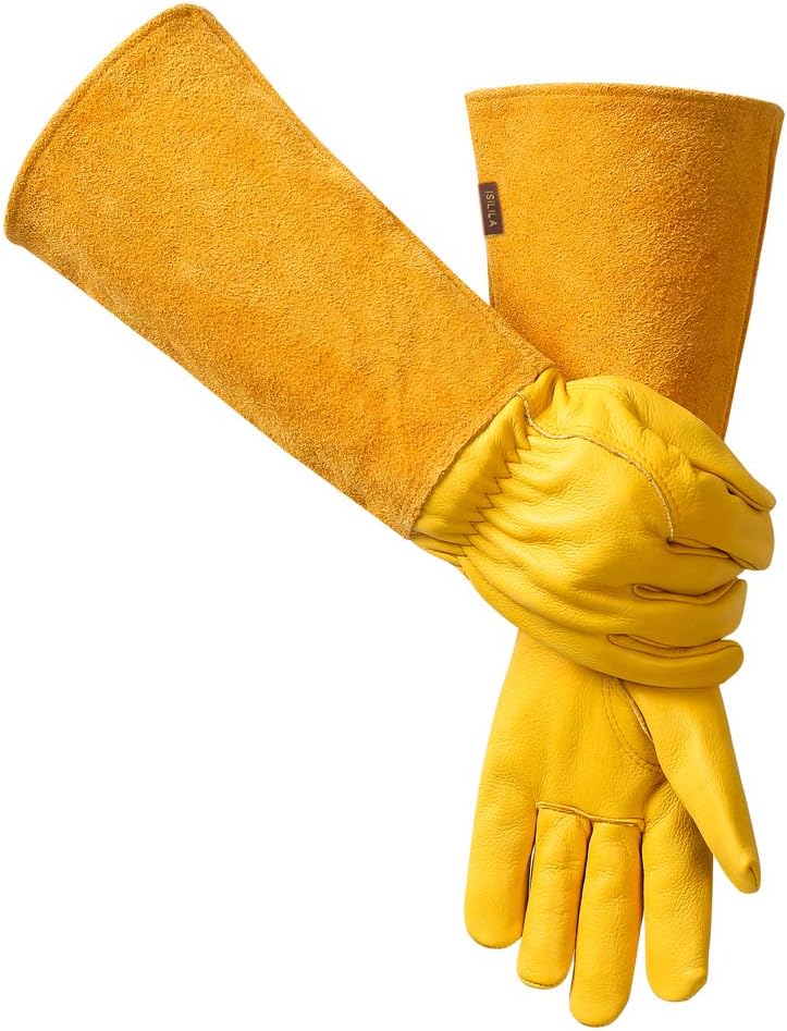 isilila Leather Gauntlet Gardening Gloves for Women & Men, Breathable Thorn Proof Cowhide Gloves with Long Sleeves - Image 4