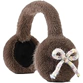 Upbull Winter Bow Tie Ear Muffs for Women Fuzzy Earmuffs Faux Fur Ear Warmers Windproof Cold Weather Ear Protection Covers