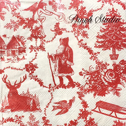 Punch Studio Christmas Toile Beverage Napkins, 3-ply, 40 count