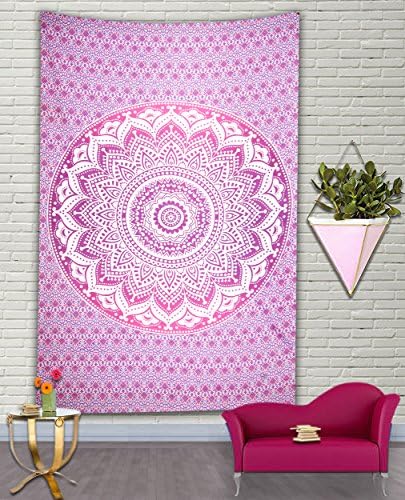 Indian Hippie Cotton Traditional Animal Paisley floral tree of life elephant ombre Mandala Tapestry Twin Bedspreed Bed sheet Ethnic boho Bohemian (Pink (536), Twin (84 X 54 Inch) Approx)