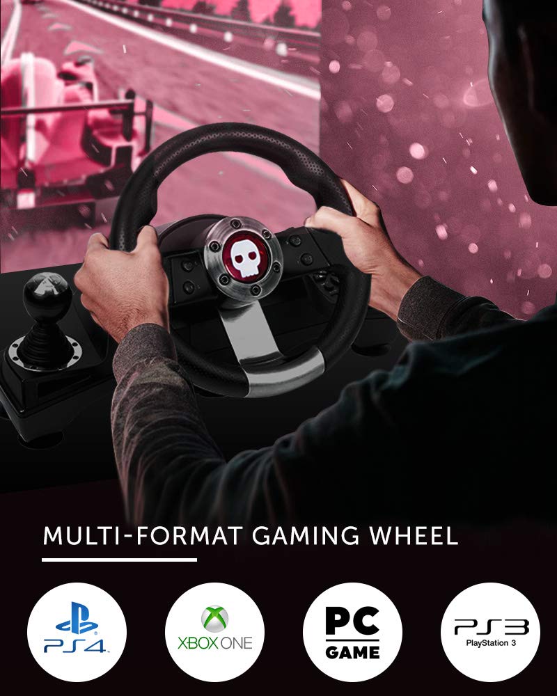 Numskull Pro Steering Wheel with Pedals and Gear Stick - For Playstation 3, PS4, PC, and Xbox One - Realistic Steering Wheel Controller Accessory for Console Car Racing Simulator Driving Games: Video Games