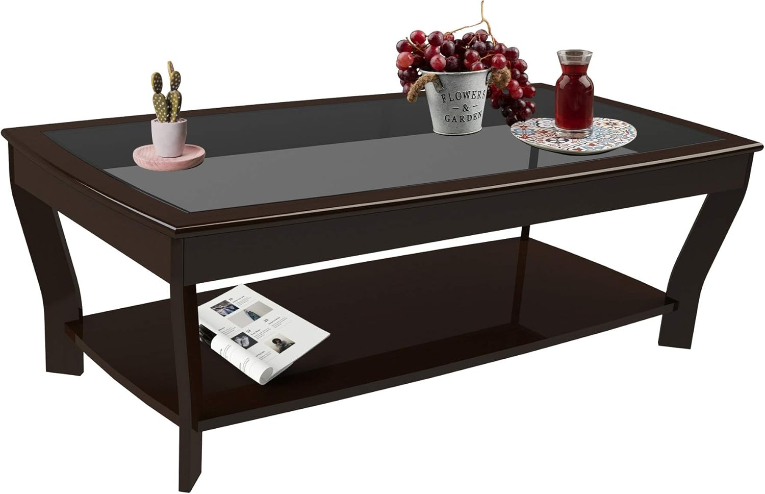 RJKART MDF Wood Center Coffee Table with Bottom Shelf Storage for