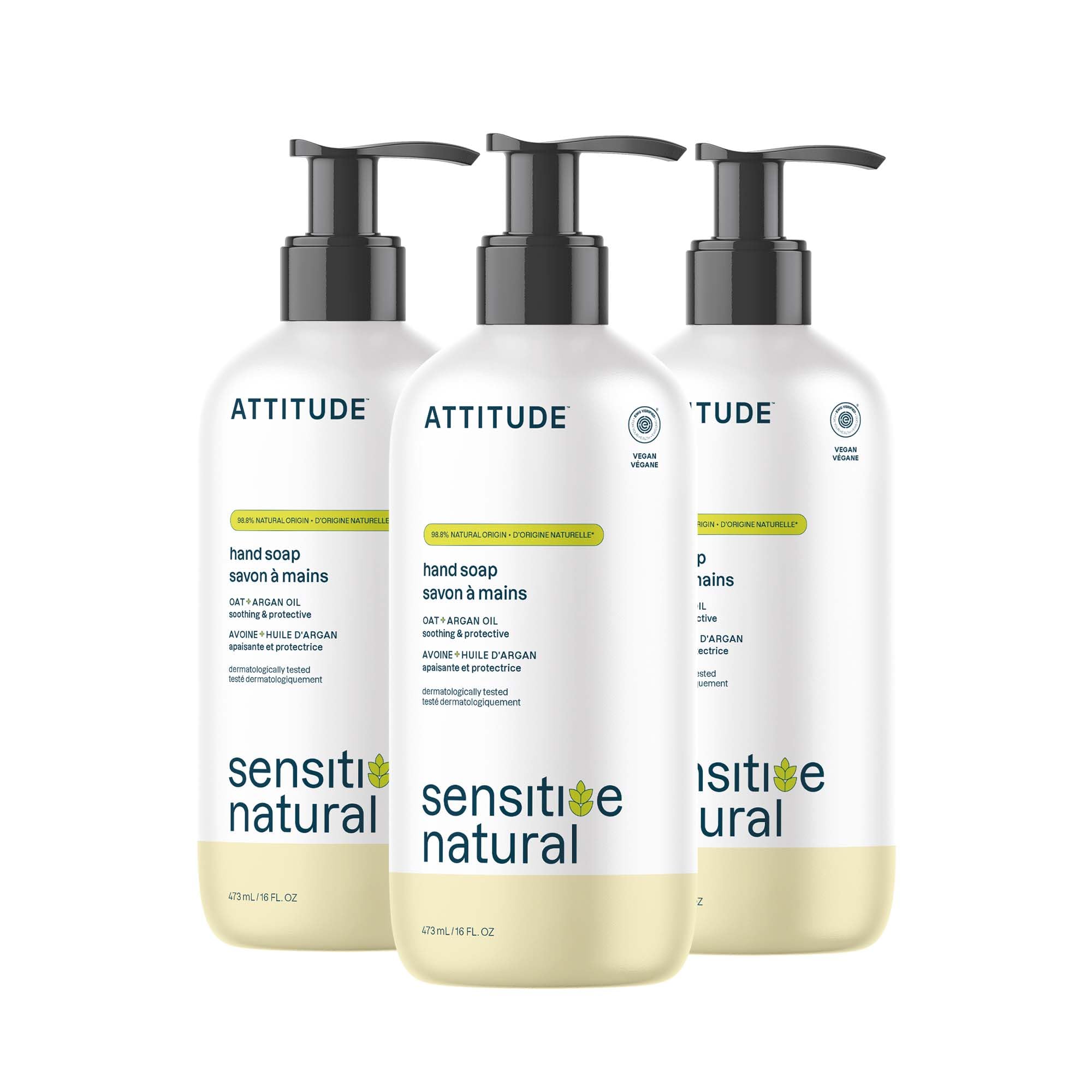 Photo 1 of *ONLY 2* ATTITUDE Hand Soap for Sensitive Skin with Oat and Argan Oil, EWG Verified, Dermatologically Tested, Vegan, 16 Fl Oz (Pack of 3)